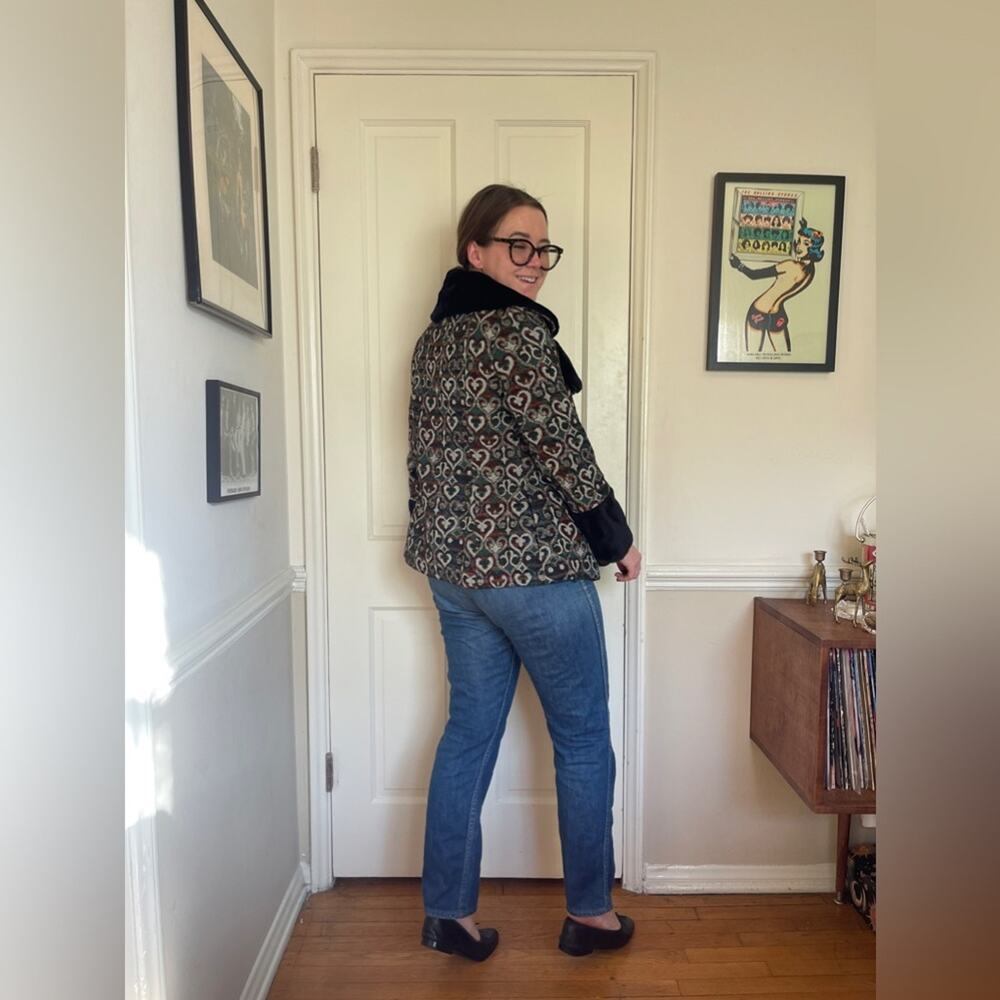 60s Vintage Tapestry Coat with Faux Fur Cuffs and Collar - Picture 4 of 10